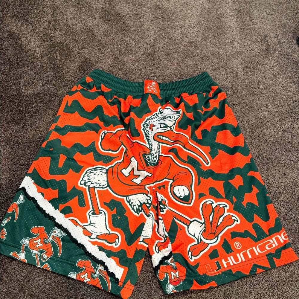 Mitchell & Ness Orange and Green Graphic Athletic Shorts Miami Hurricanes